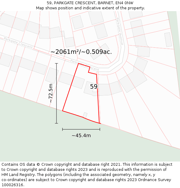 59, PARKGATE CRESCENT, BARNET, EN4 0NW: Plot and title map