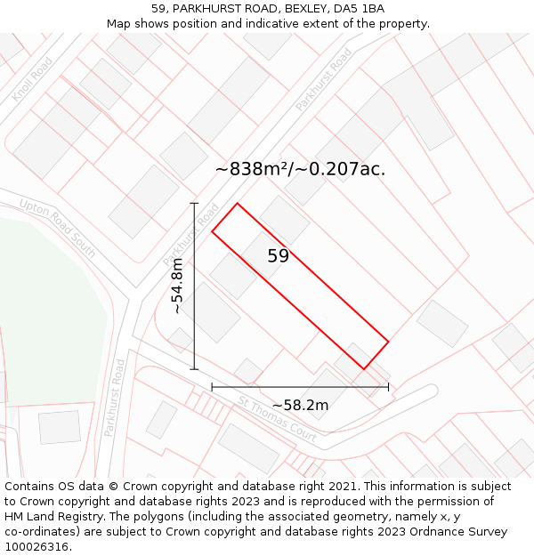 59, PARKHURST ROAD, BEXLEY, DA5 1BA: Plot and title map