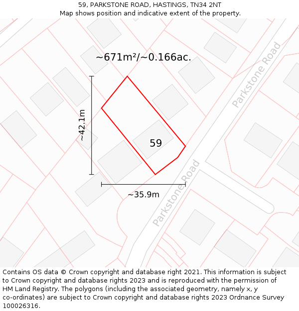 59, PARKSTONE ROAD, HASTINGS, TN34 2NT: Plot and title map