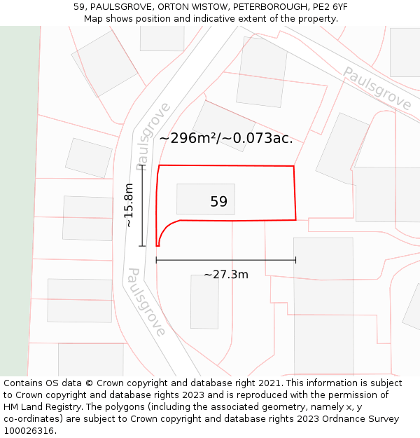 59, PAULSGROVE, ORTON WISTOW, PETERBOROUGH, PE2 6YF: Plot and title map