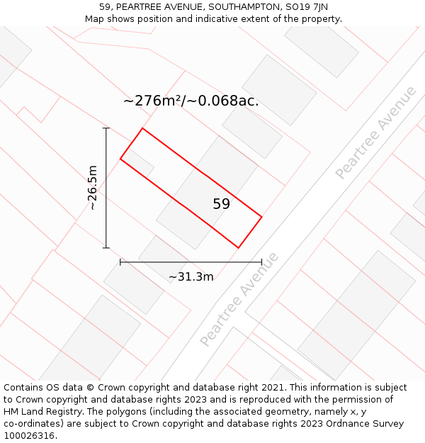 59, PEARTREE AVENUE, SOUTHAMPTON, SO19 7JN: Plot and title map