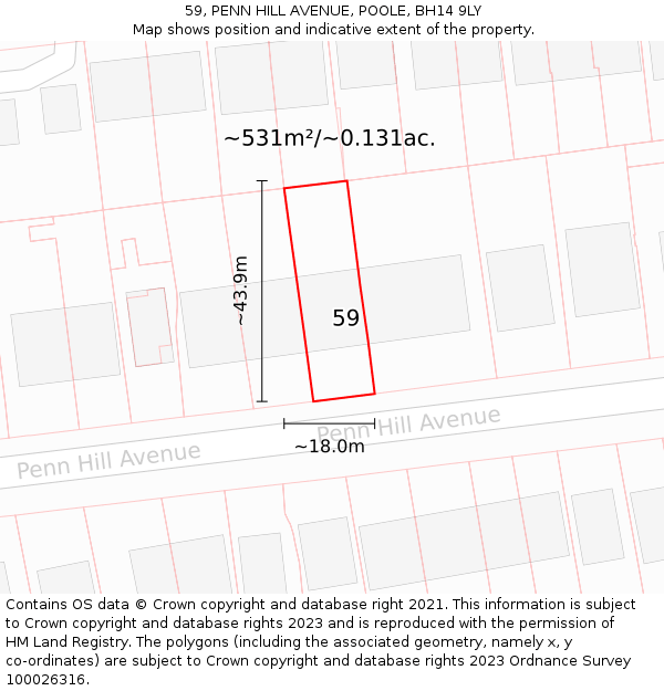 59, PENN HILL AVENUE, POOLE, BH14 9LY: Plot and title map
