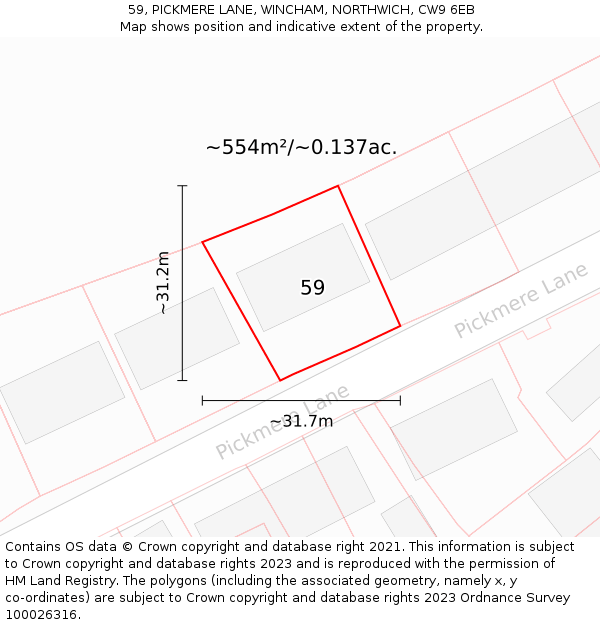 59, PICKMERE LANE, WINCHAM, NORTHWICH, CW9 6EB: Plot and title map