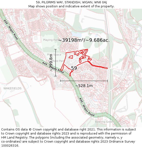 59, PILGRIMS WAY, STANDISH, WIGAN, WN6 0AJ: Plot and title map