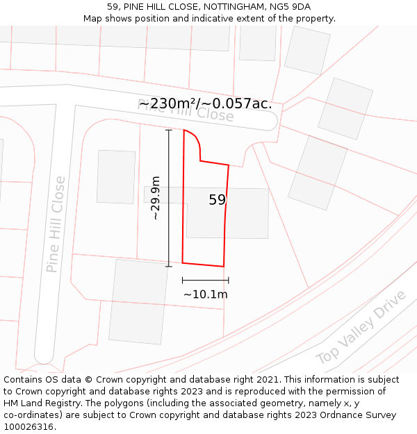 59, PINE HILL CLOSE, NOTTINGHAM, NG5 9DA: Plot and title map