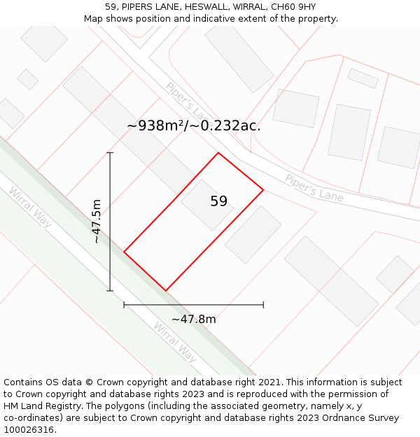 59, PIPERS LANE, HESWALL, WIRRAL, CH60 9HY: Plot and title map