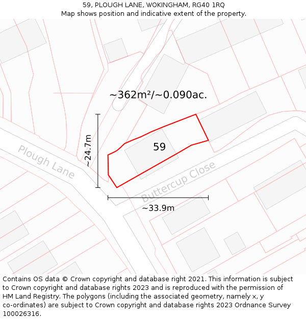 59, PLOUGH LANE, WOKINGHAM, RG40 1RQ: Plot and title map