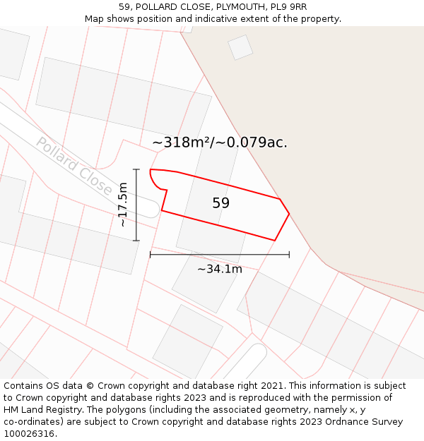59, POLLARD CLOSE, PLYMOUTH, PL9 9RR: Plot and title map