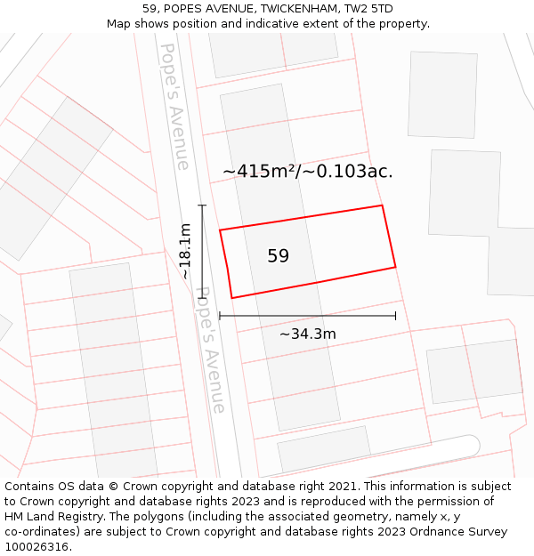 59, POPES AVENUE, TWICKENHAM, TW2 5TD: Plot and title map
