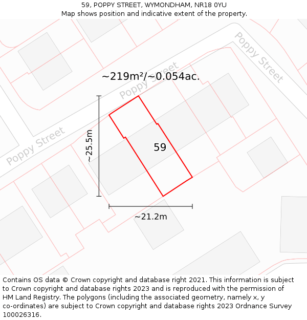 59, POPPY STREET, WYMONDHAM, NR18 0YU: Plot and title map