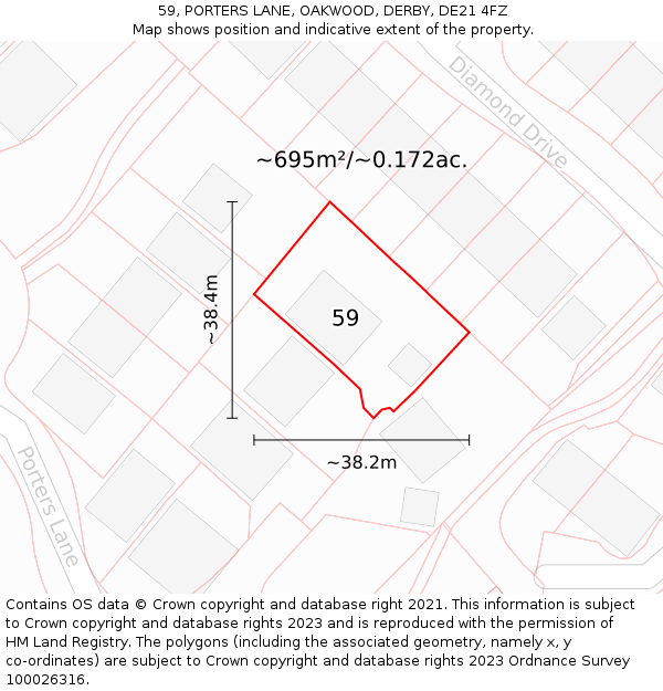 59, PORTERS LANE, OAKWOOD, DERBY, DE21 4FZ: Plot and title map