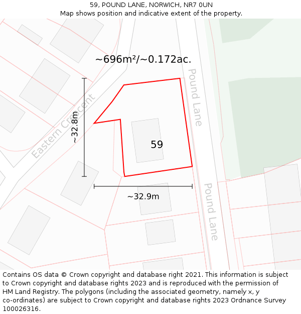 59, POUND LANE, NORWICH, NR7 0UN: Plot and title map