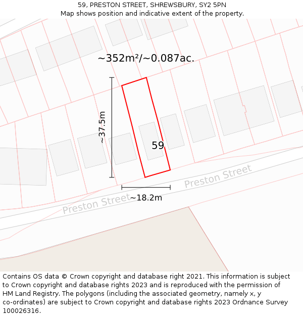 59, PRESTON STREET, SHREWSBURY, SY2 5PN: Plot and title map