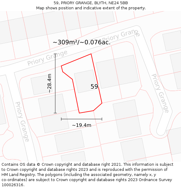 59, PRIORY GRANGE, BLYTH, NE24 5BB: Plot and title map