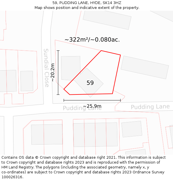 59, PUDDING LANE, HYDE, SK14 3HZ: Plot and title map