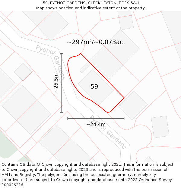 59, PYENOT GARDENS, CLECKHEATON, BD19 5AU: Plot and title map