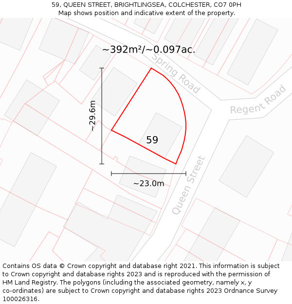 59, QUEEN STREET, BRIGHTLINGSEA, COLCHESTER, CO7 0PH: Plot and title map