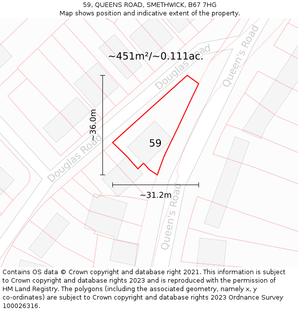 59, QUEENS ROAD, SMETHWICK, B67 7HG: Plot and title map