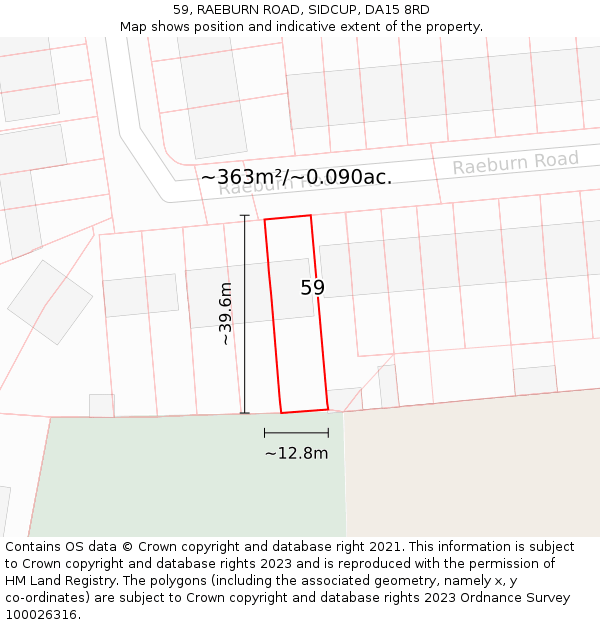 59, RAEBURN ROAD, SIDCUP, DA15 8RD: Plot and title map