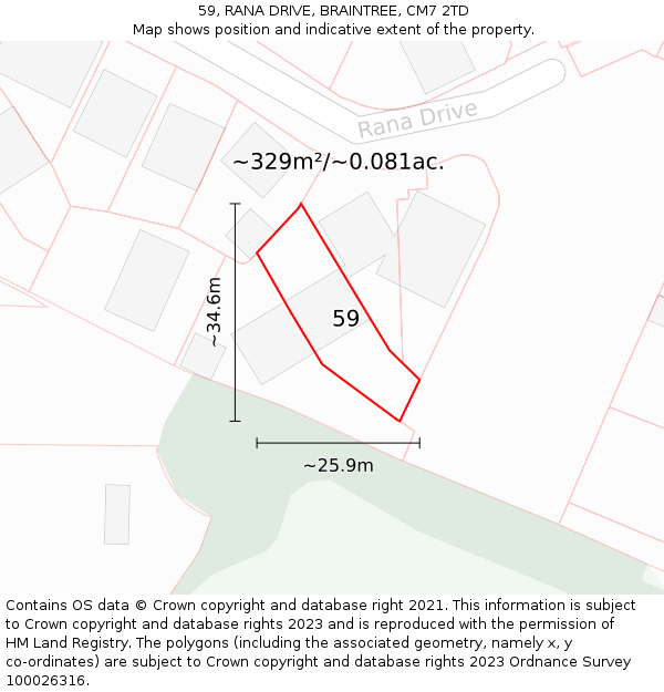 59, RANA DRIVE, BRAINTREE, CM7 2TD: Plot and title map