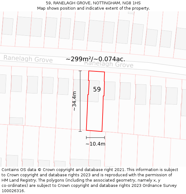 59, RANELAGH GROVE, NOTTINGHAM, NG8 1HS: Plot and title map