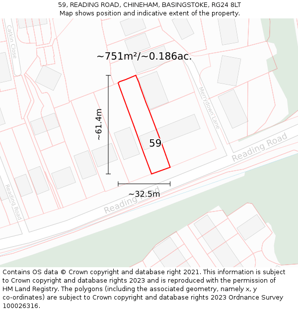 59, READING ROAD, CHINEHAM, BASINGSTOKE, RG24 8LT: Plot and title map