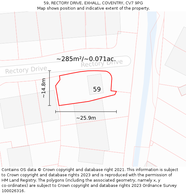 59, RECTORY DRIVE, EXHALL, COVENTRY, CV7 9PG: Plot and title map