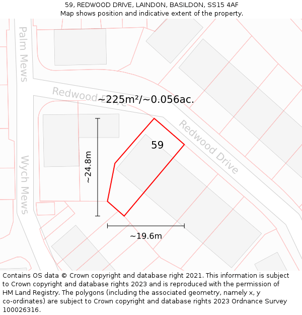59, REDWOOD DRIVE, LAINDON, BASILDON, SS15 4AF: Plot and title map