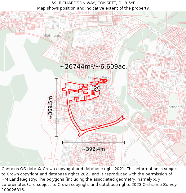 59, RICHARDSON WAY, CONSETT, DH8 5YF: Plot and title map