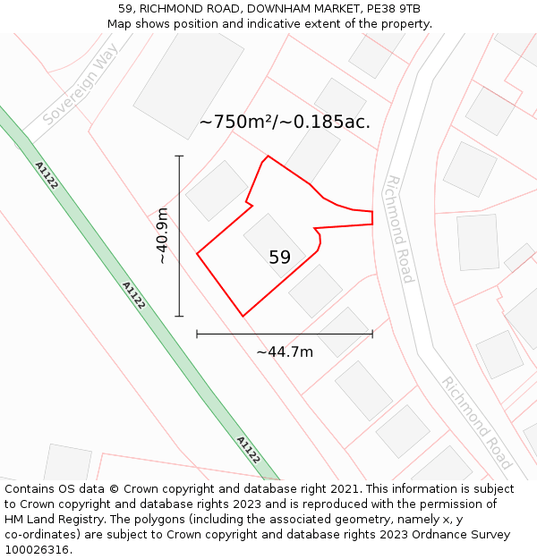 59, RICHMOND ROAD, DOWNHAM MARKET, PE38 9TB: Plot and title map