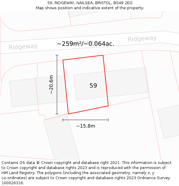 59, RIDGEWAY, NAILSEA, BRISTOL, BS48 2EG: Plot and title map