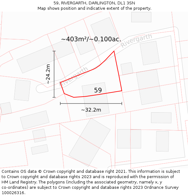 59, RIVERGARTH, DARLINGTON, DL1 3SN: Plot and title map