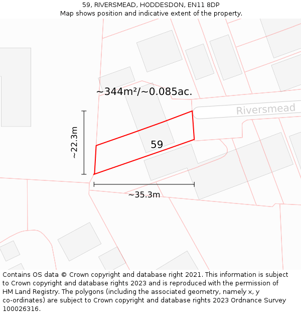 59, RIVERSMEAD, HODDESDON, EN11 8DP: Plot and title map