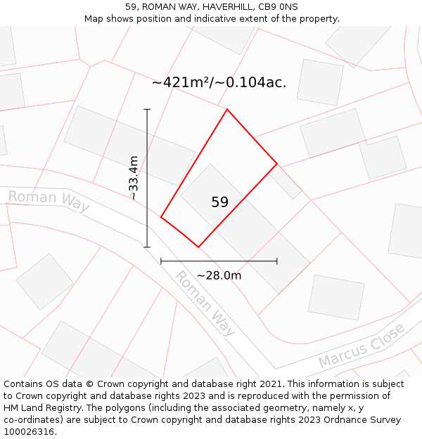 59, ROMAN WAY, HAVERHILL, CB9 0NS: Plot and title map