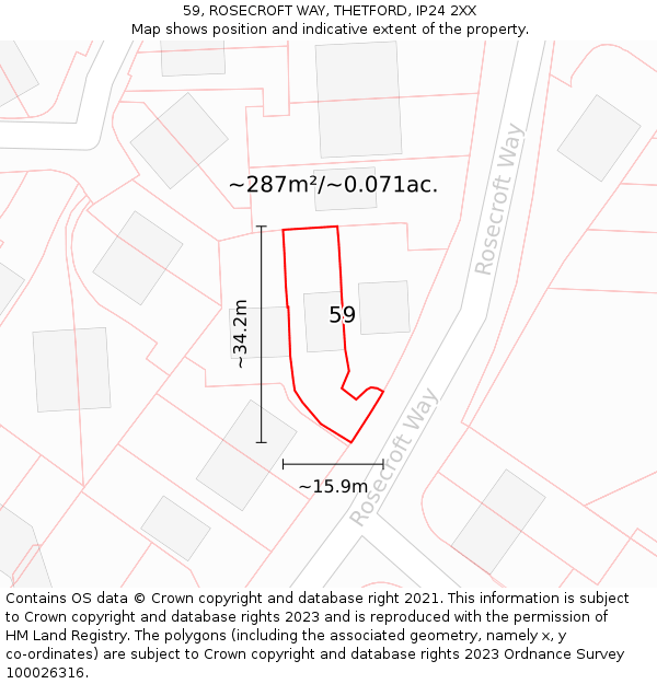 59, ROSECROFT WAY, THETFORD, IP24 2XX: Plot and title map