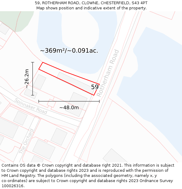 59, ROTHERHAM ROAD, CLOWNE, CHESTERFIELD, S43 4PT: Plot and title map