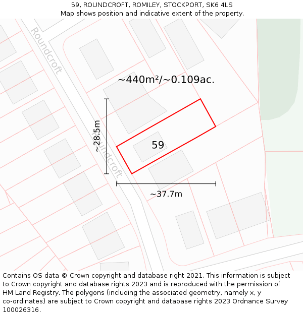 59, ROUNDCROFT, ROMILEY, STOCKPORT, SK6 4LS: Plot and title map