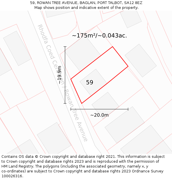 59, ROWAN TREE AVENUE, BAGLAN, PORT TALBOT, SA12 8EZ: Plot and title map