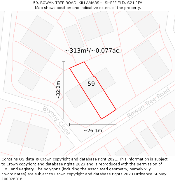 59, ROWAN TREE ROAD, KILLAMARSH, SHEFFIELD, S21 1FA: Plot and title map