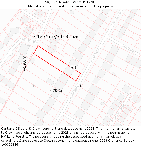59, RUDEN WAY, EPSOM, KT17 3LL: Plot and title map