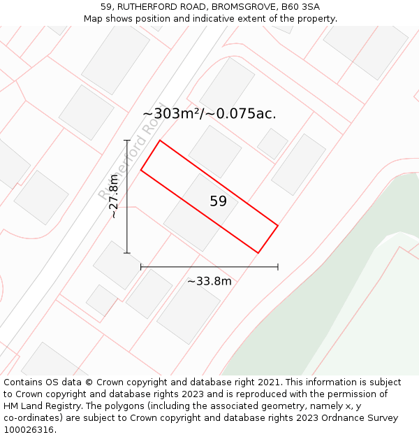 59, RUTHERFORD ROAD, BROMSGROVE, B60 3SA: Plot and title map