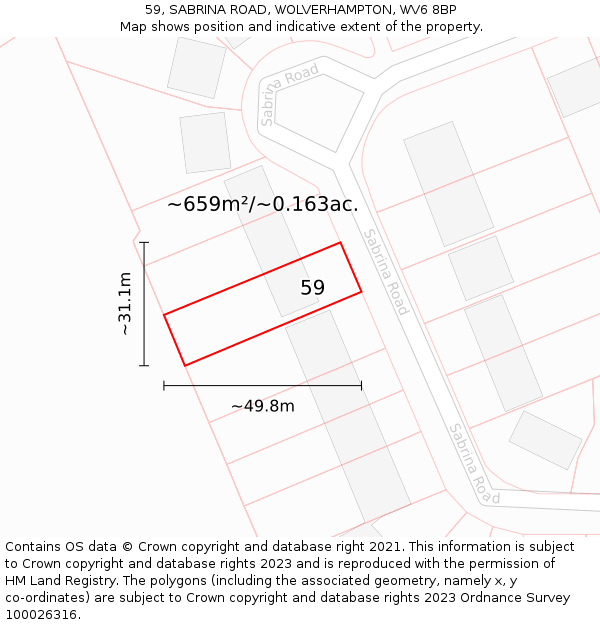 59, SABRINA ROAD, WOLVERHAMPTON, WV6 8BP: Plot and title map