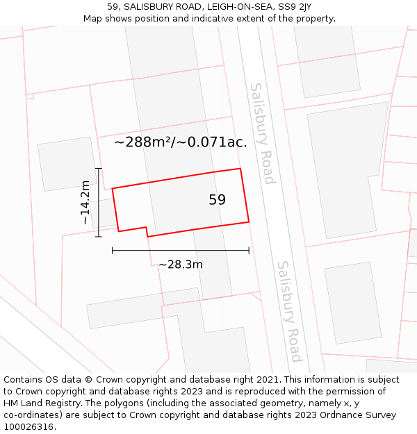 59, SALISBURY ROAD, LEIGH-ON-SEA, SS9 2JY: Plot and title map