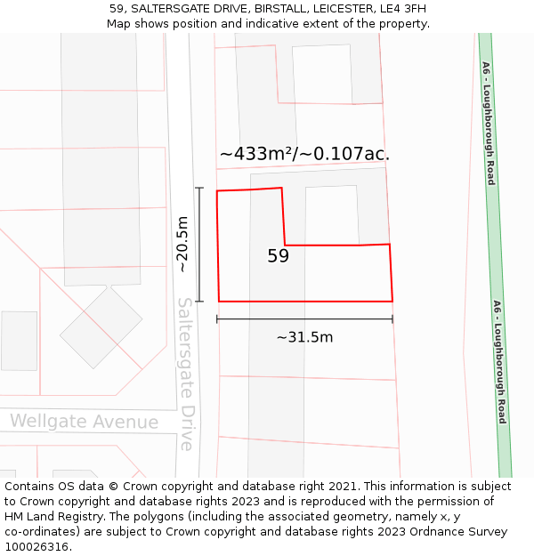 59, SALTERSGATE DRIVE, BIRSTALL, LEICESTER, LE4 3FH: Plot and title map