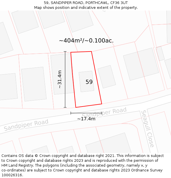 59, SANDPIPER ROAD, PORTHCAWL, CF36 3UT: Plot and title map