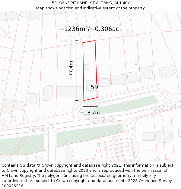 59, SANDPIT LANE, ST ALBANS, AL1 4EY: Plot and title map