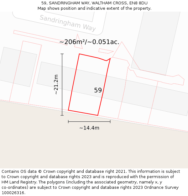 59, SANDRINGHAM WAY, WALTHAM CROSS, EN8 8DU: Plot and title map