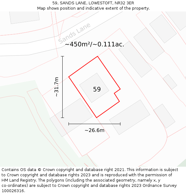 59, SANDS LANE, LOWESTOFT, NR32 3ER: Plot and title map
