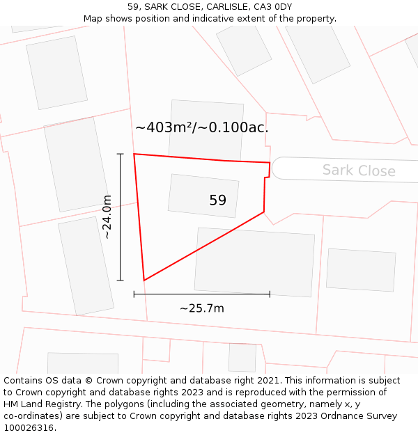 59, SARK CLOSE, CARLISLE, CA3 0DY: Plot and title map