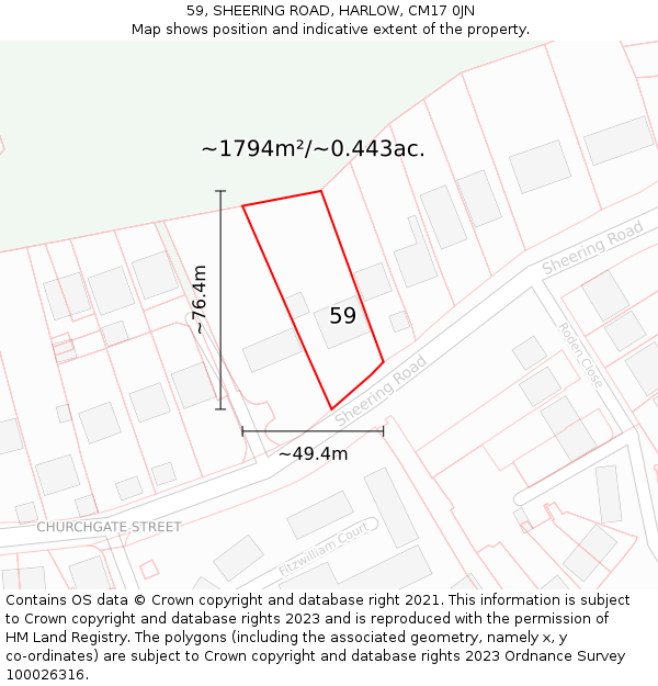 59, SHEERING ROAD, HARLOW, CM17 0JN: Plot and title map